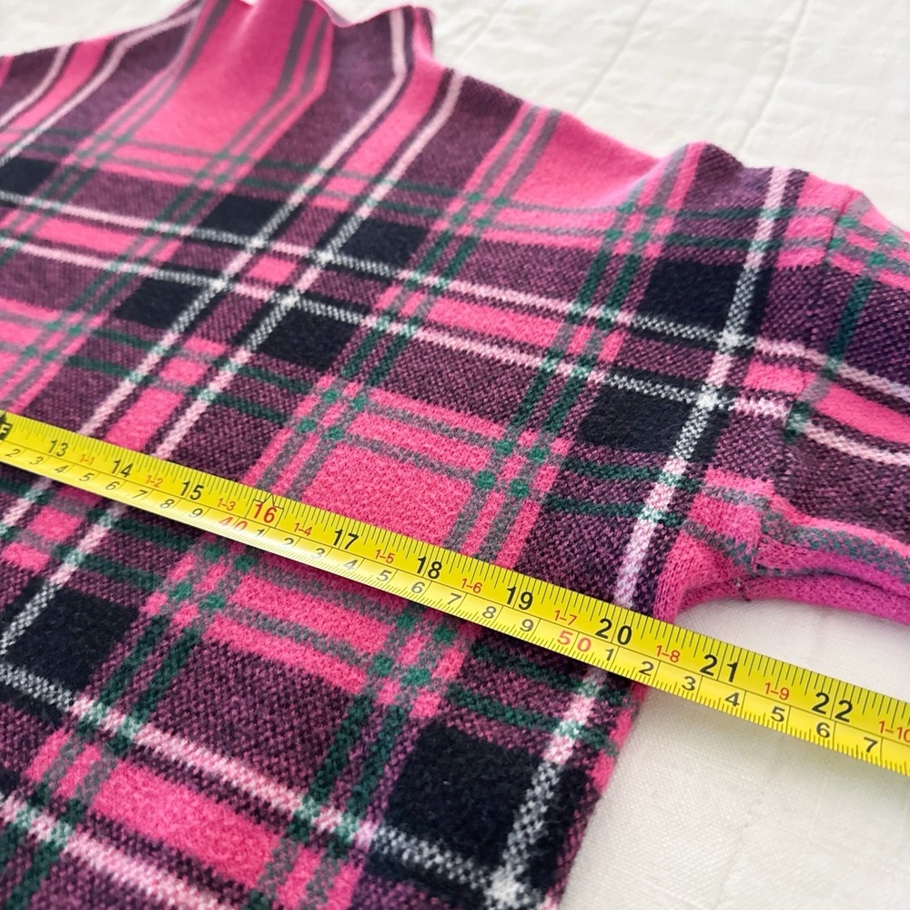 Tahari Plaid Mock Neck Pullover Sweater Women's LARGE Pink Plaid‎ Preppy - Picture 4 of 9